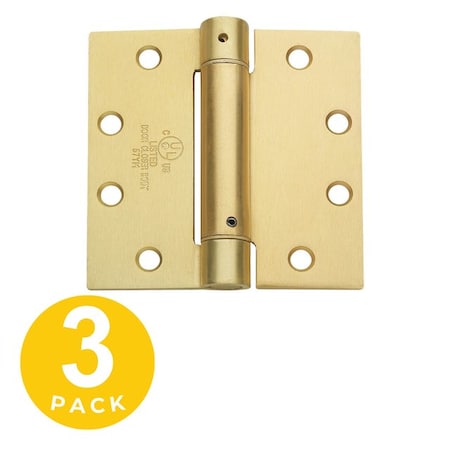 Global Door Controls 4.5 in. x 4.5 in. Satin Brass Full Mortise Spring Squared Hinge with Non-Removable Pin, PK3 CPS4545-US4-3